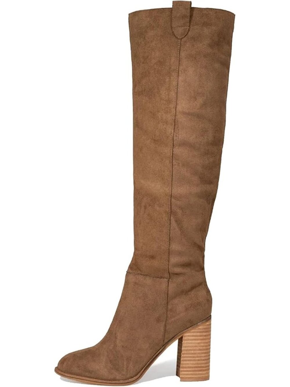 Women's Khaki Chunky Heel Round Toe Side Zipper Fashionable Knee High Boots